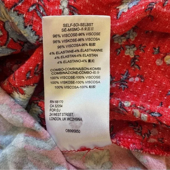 Maeve by Anthropology Boho Floral Red Blue T-Shirt Top Short Sleeve V-neck XS - Picture 10 of 13
